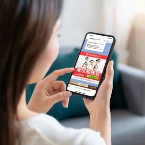 女性がスマホを見て様子
